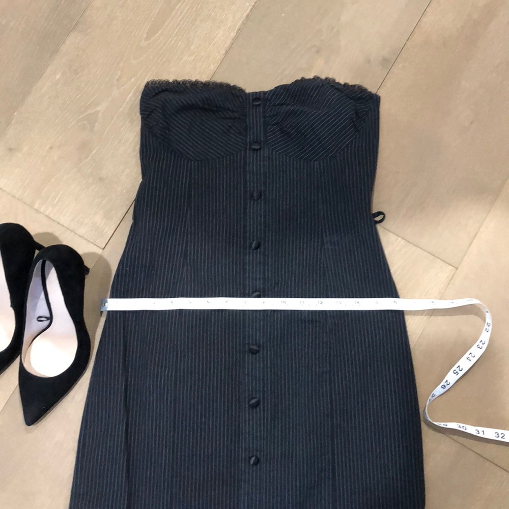 Black Pin Striped 3/4 Length Strapless Dress - image 6